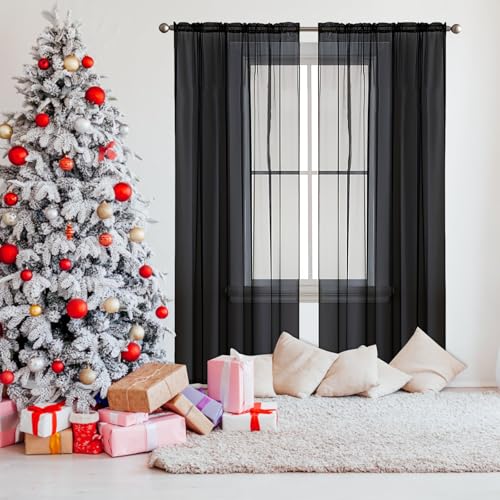 NINGBAI Rideaux Voilage 90 x 180 cm Semi-Transparent en Effet Lin Décorations Vitrée Léger Romantique Voilages Draperies pour Salon Chambre Enfant/Adulte,...