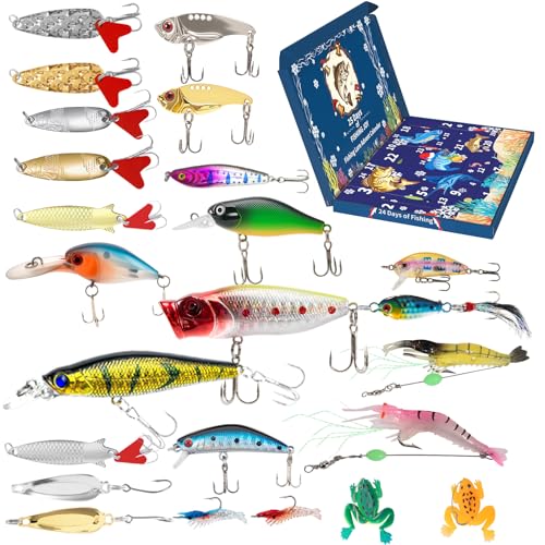 24-Piece Fishing Lure Kit Tackle Box Set - Premium Bass Lures Variety Pack with Poppers, Minnows, Frogs & Soft Baits - Freshwater Saltwater Gift for Men Dad Husband
