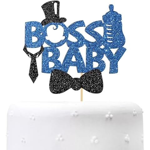 Maicaiffe Boss Boy Cake Topper, Boy 1st Birthday - Baby Shower - Gender Reveal Party Cake Decorations Black Glitter Cover