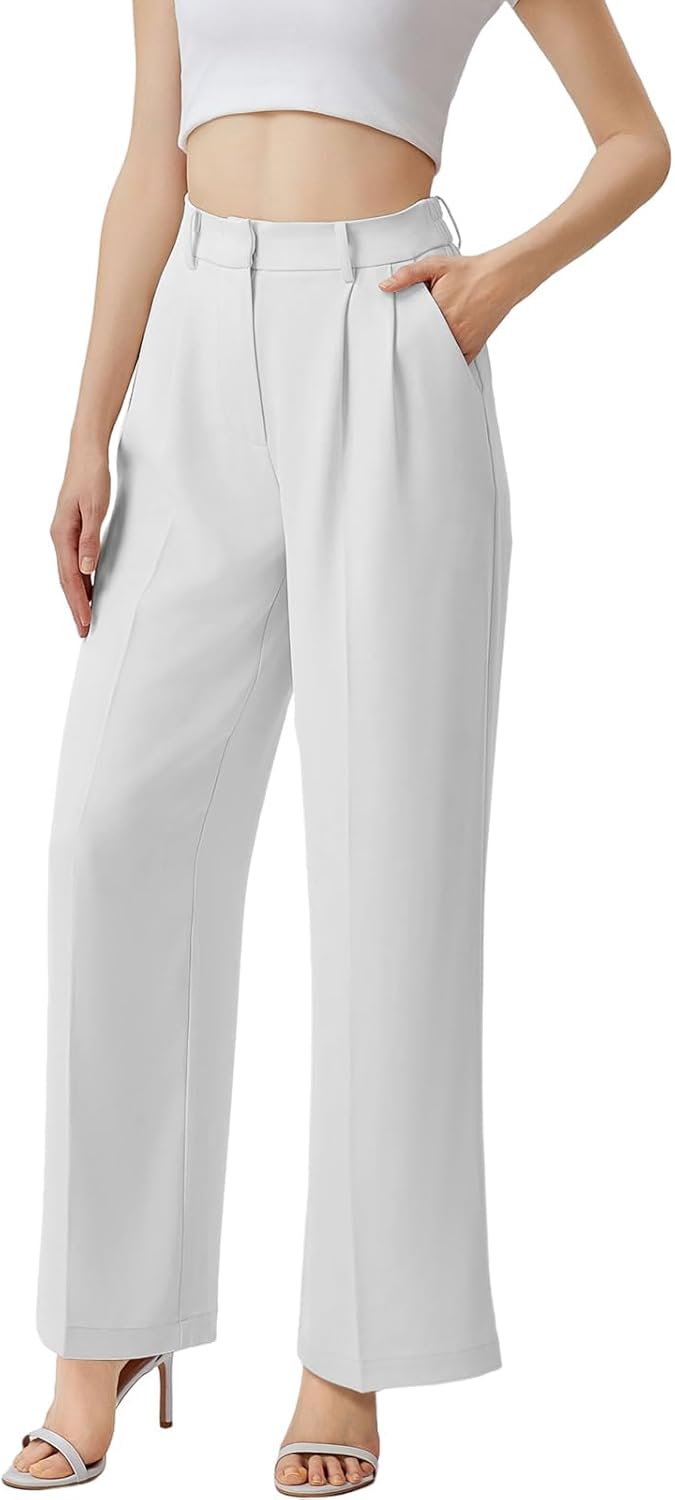 SASSY ZOEY Wide Leg Pants for Women | High Waisted Trousers with Pockets | Comfortable Casual Business Work Pants for Women