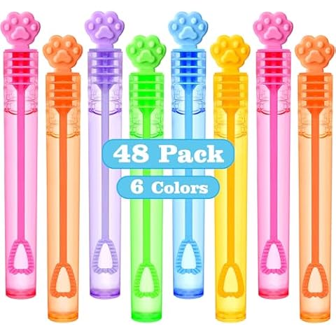 SNLN 48Pcs Paw Print Bubble Wands for Kids Toddlers Mini Bubbles Party Favors Small Bubbles Bulk, Valentines Day Easter Wedding Christmas Birthday Gifts Goody Bag Stuffers Dog Party Favors Supplies Cover