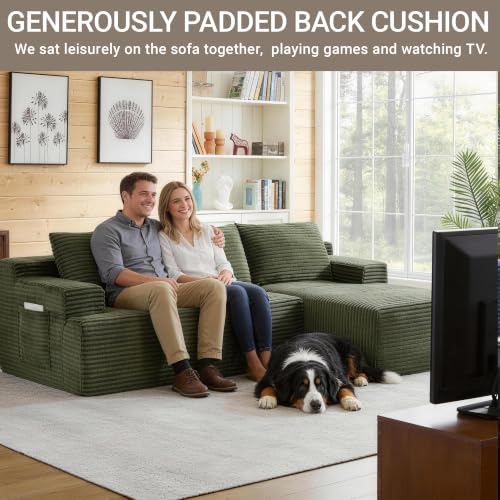 Image of Boneless Couch, Modular Sectional Couches for Living Room, U-Shaped Cloud Couch Sofa with Deep Seat, Fluffy Corduroy Upholstered Corner Sofa