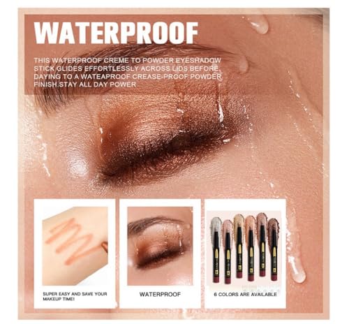 Eyeshadow Stick Set,6PCS Shimmer Cream Eyeshadow Pencil Set,High Pigmented,Natural & Shimmer Shades Contour Stick,Waterproof Long Lasting,Create Glitter Eye Make-Up - Image 7