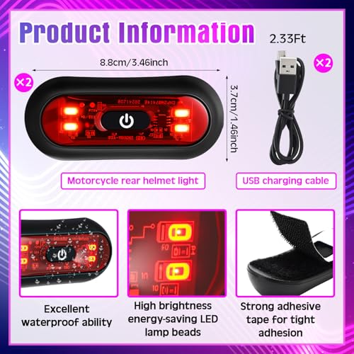 Image of Tujoe 2 Set Motorcycle Bike LED Red Rear Helmet Light Rechargeable Bicycle Safety Warning Helmet Tail Lights with USB Chargeable Cable, Safety Warning Night Lamp for Night Riding