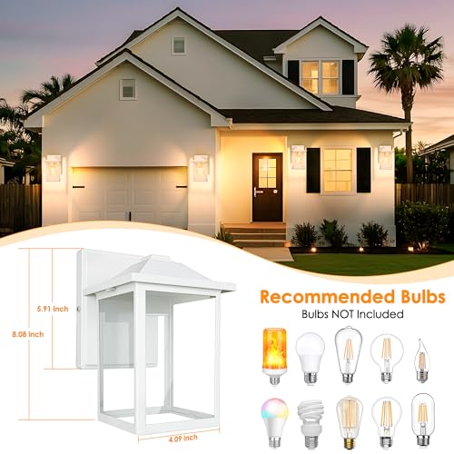 Image of MATAMEYE Outdoor Wall Light Fixture, Exterior Waterproof Porch Lighting | White Patio Wall Lantern, Anti-Rust, Clear Glass, E26 Socket, Wall Mount Sconce Lighting, Outside Front Door Light Entryway