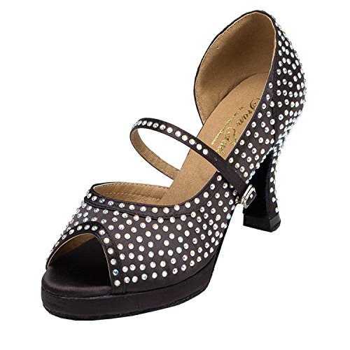Chaussures de danse latine strass femme talon 8 cm noir pour danse de salon