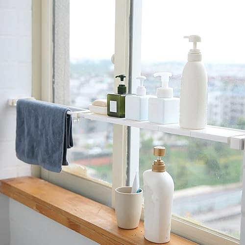 Miniatura 2 de LIYIVNAA Estante extensible estrecho de tensión para armario, barra divisora de armario ajustable, estante de almacenamiento para alféizar de