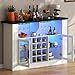 Gyfimoie Wine Bar Cabinet with LED Light, Kitchen Coffee Bar Cabinet with Glass Rack and Removable Wine Racks, Liquor Cabinet with Glass Door, Home Bar with Storage for Dining Room, Living Room