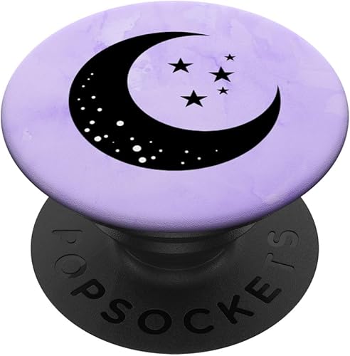 Luna creciente con estrellas sobre fondo morado PopSockets intercambiables PopGrip