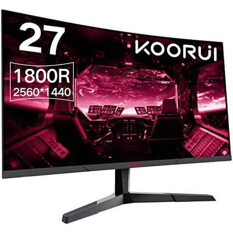 KOORUI QHD Curved 27 Inch Monitor, Fast VA Computer Gaming Monitor(2560 * 1440P, R1800, 144Hz, 1ms, DCI-P3 85%, DP+HDMI, Game Mode, Eye Protection, Rocker Button), Narrow Bezel on Three Sides Cover
