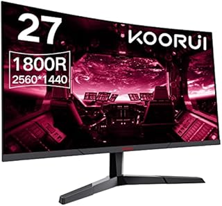 KOORUI 27 Inch Computer Monitor, QHD 2560P Gaming Monitor 144Hz(1ms, 1800R Curved VA Panel, DP1.2+HDMI*2, Build-in FreeSync, Compatible G-sync, Narrow Bezel with Ultra-Thin), Tilt Adjustable,Eye Care