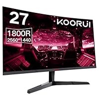KOORUI 27 Inch Computer Monitor, QHD 2560P Gaming Monitor 144Hz(1ms, 1800R Curved VA Panel, DP1.2+HDMI*2, Build-in FreeSync, Compatible G-sync, Narrow Bezel with Ultra-Thin), Tilt Adjustable,Eye Care