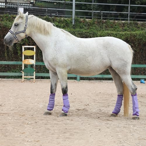 Image of LEAFOREST Horse Fly Boots Set of 4 - Non Slip Leg Protection for Donkey Mini Pony Draft, Breathable Mesh Fly Boots for Pasture & Barn Use Violet Cob