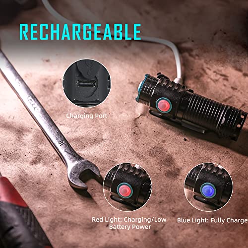 Lexall Small Flashlight, 1200 High Lumens, Usb Rechargeable Compact Led Flashlight With Clip, Mini Pocket Sized Edc Flashlight With Unique Tail Design #TOP5