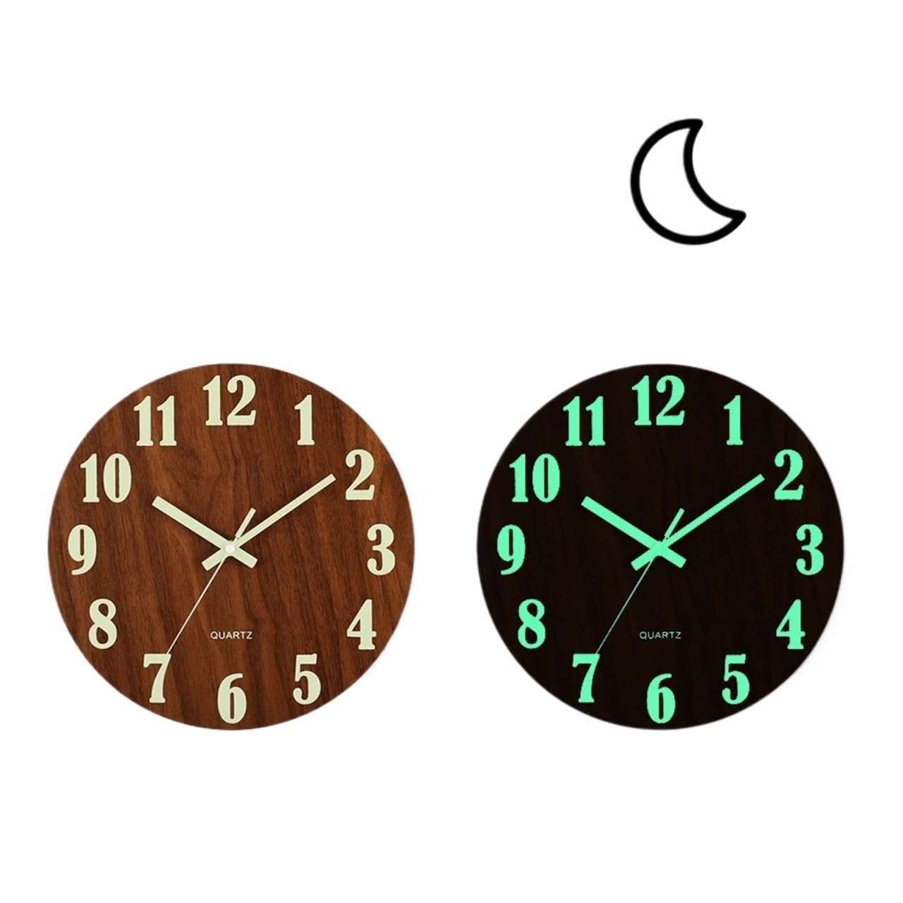 Reloj Mural Luminoso de 12 Pulgadas, luz silenciosa Madera en la Oscuridad, Reloj Pared Nocturno, sin Tic-TAC con Nocturna(Color 1)