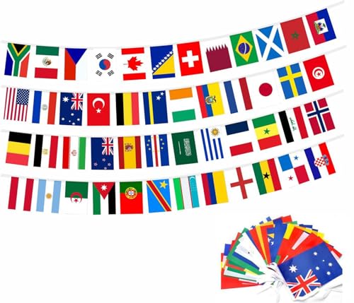 48 Countries Flags Banner Dercoations for 2026 World Cup Small Mini Hanging String Garland Bunting for Football World Cup Olympic Pub Classroom Street Sports Party Dercoations 50 Feet 48 Flags