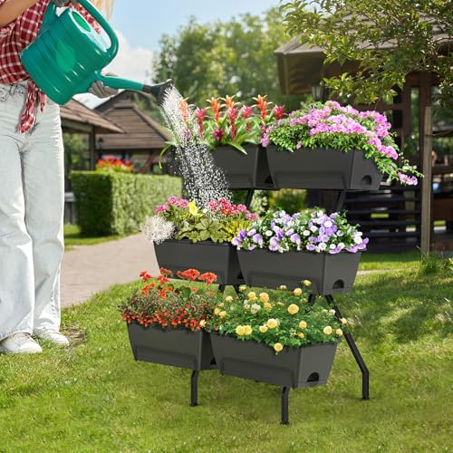 Raised Garden Beds with 6 Garden Planter Boxes Indoor Outdoor Vertical Raised Bed for Gardening Standing Planter Box with Legs, 3 Tier Elevated Herbs Flowers Garden Planter for Patio, Balcony, Gray - Image 4