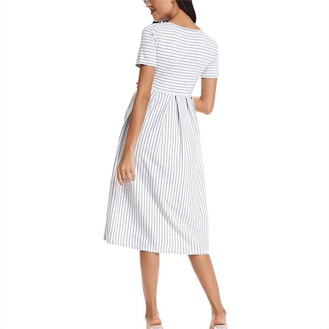 Vestito da donna estivo casual a righe premaman manica corta vestiti gravidanza A-Line Baby Shower Dress premaman pigiama