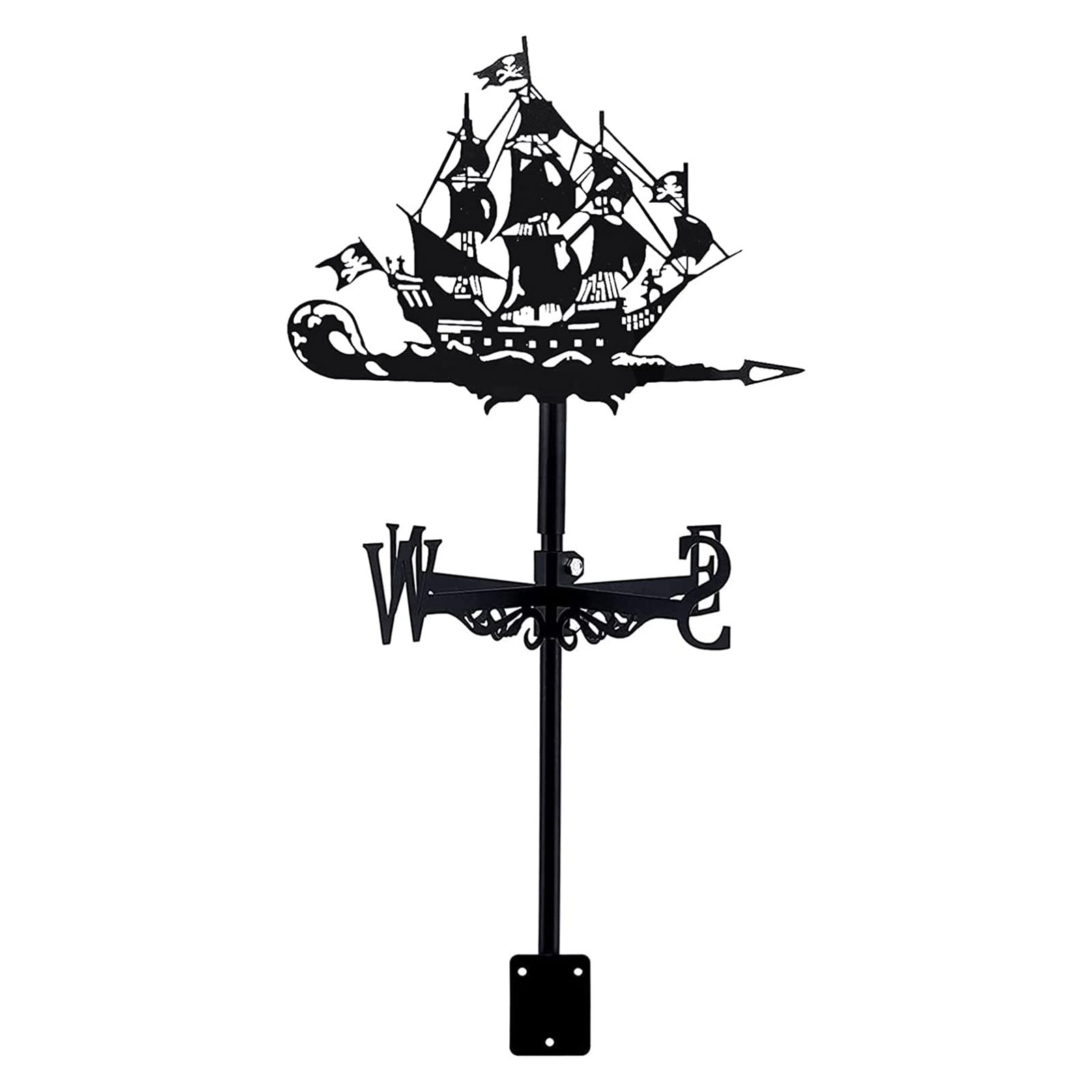 BRLIBESE Metal Pirate Ship Sailing Ship Weathervane Ornament Roof Mount Durable Ornament Wind Vane Direction Indicator Measuring Tool for Garden Stake Yard Farmhouse Decorative