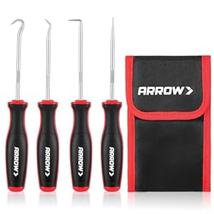 ARROW – Juego de 4 piezas de ganchos y púas de precisión con bolsa, juego de herramientas de mini púa para mecánico automotriz, herramienta de extracción de juntas tóricas, sello de aceite, removedor