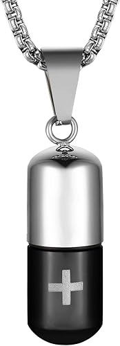 Scddboy Collar de urna para cenizas, joyería de cremación de recuerdo para seres humanos, collar de píldora de cápsula para cenizas