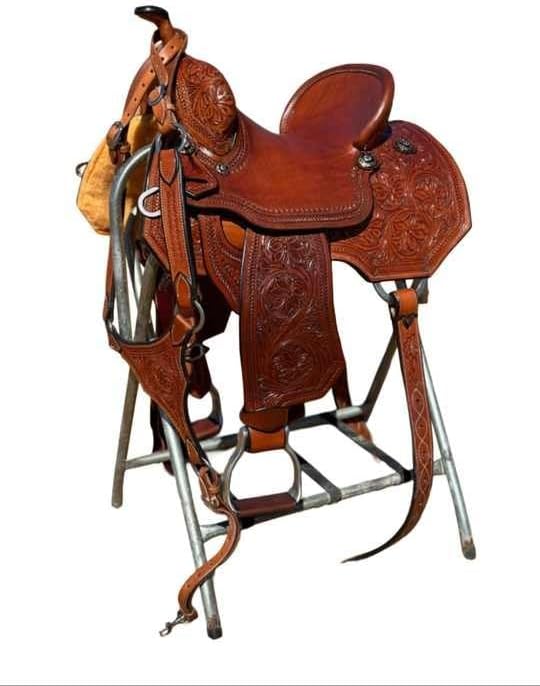 Premium Leather Horse Saddle Barrel Racing Western Wooden Tree Custom Cowboy Cowgirl Handmade Pleasure Comfort Trail Tack Equestrian Tooled Carved Saddle for Riding Size: 10-18 inch Seat, MO-50