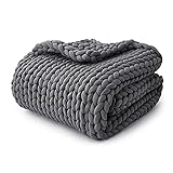 SILKOKOON Hand-Knitted Weighted Blanket for Adults - 60'x80' 20 lbs - Chunky Knit Blanket - Sustainable, Breathable - for All-Season - Machine Washable (Queen, Grey)