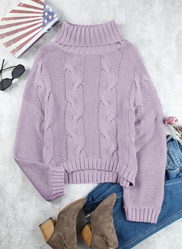 Image of Dokotoo Womens 2026 Winter Fall Solid Turtleneck High Neck Balloon Long Sleeve Sweaters Pullover Outerwear