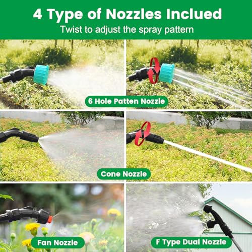 Image of Battery Powered Sprayer 1.35 Gallon, 2026 Electric Garden Sprayer with 3 Adjustable Speeds, 4 Mist Nozzles, Rechargeable Handle, Retractable Wand with Adjustable Shoulder Strap for Weed Lawn(Green)