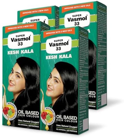 Vasmol Super 33 Kesh Kala 75Ml - Pack Of 4 I Black Colour I Oil Based Hair Colour I Improved With 3 New Oils I No Ammonia, No Peroxide