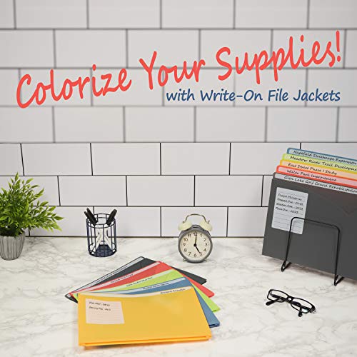 C-Line-Write-on-Poly-File-Jackets-Lime-Green-Amber-Orange-Steel-Blue-Pack-of-10