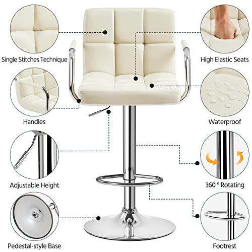 Yaheetech Tall Bar Stools Set Of 2 Modern Square Pu Leather Adjustable Barstools Counter Height Stools With Arms And Back Bar Chairs 360° Swivel Stool, Beige #TOP4
