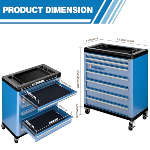 LARBANKE 7-Drawer Rolling Tool Chest with Lock&Keys and Swivel Casters,Tool Chest with Multi-Sizes Drawers and Multifunctional Countertop,Special Connect Rods for Connection with 5-Drawer Tool Cabinet - Image 4