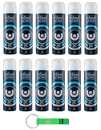 12x Infasil Deodorante Spray Uomo Derma 48h Fresh con Molecola 2C,Freschezza Intensa, Deo 150ml + Portachiavi Beni Culinari in Omaggio