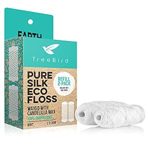 Biodegradable Dental Floss Refills 2-pack | For Refillable Glass Holder | Naturally Waxed With Candelilla Wax | 100% Compostable | Natural Silk Spools of 66 yds/60m | Eco-Friendly Zero Waste Oral Care