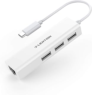 LENTION USB C to 3 USB 2.0 Ports Hub with RJ45 Ethernet LAN Adapter Compatible 2020-2016 MacBook Pro 13/15/16, New Mac Air, MacBook 12, Surface Pro 7/Book 2/Go, Chromebook, More (CB-UC2.0, White)