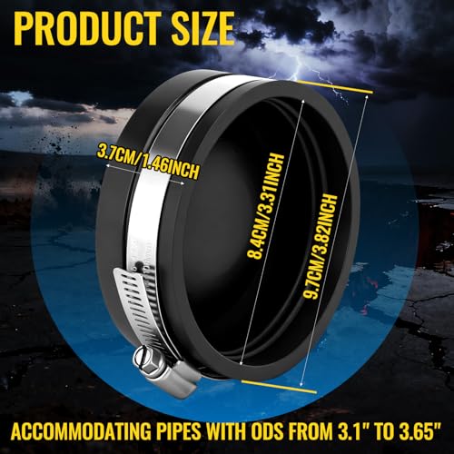 Image of 12 Pack 3 Inch Flexible PVC Pipe Cap with Stainless Steel Clamps - Black Durable End Caps for Drainage, Wastewater & Vent Pipes, Above /below Ground Use