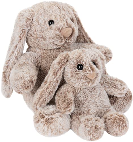 BRUBAKER Hasen Kuscheltier mit Schlappohren - 18 cm und 28 cm Plüschhase Geschenk für Kinder und Babys - Mama und Baby Hase Stofftier Kuschelhase - Plüschtier Set Hellbraun meliert