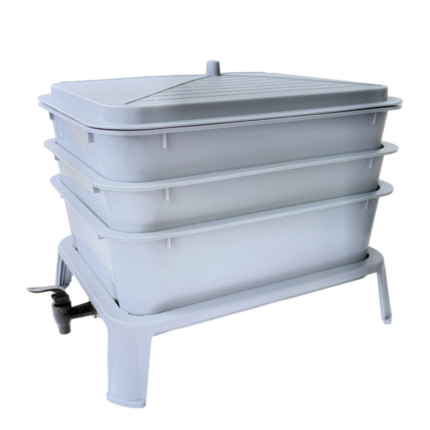 Slimline Vermicomposting System with Stackable Trays Multi-Tier Compost Bin with Faucet Raised Compost Bin with Spigot Compact for Gardeners, Homeowners, Garden, Patio, Backyard, Light Gray-image-37