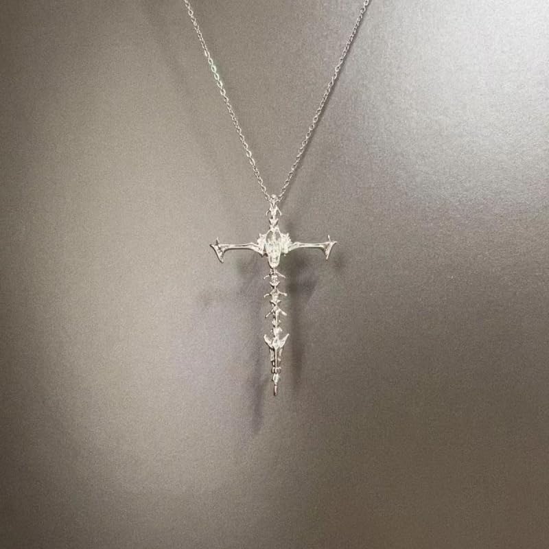 CJIAYUJEW Gothic Cross Necklace Goth Emo Skull Bones Necklace Punk Y2K Cross Necklace Halloween Christmas Jewelry Gift for Women Men - Image 7