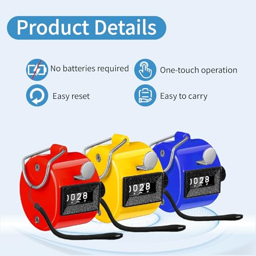 VYNFLICK Handheld Clicker Counters - Golf Digital 4-Digit Baseball Finger Click Mechanical Tally Counter with 3pcs Lanyard for Sports Events Coaching Counting
