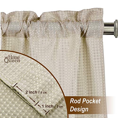 Home Queen Waffle Bathroom Window Curtain Valance, Water Repellent Short Straight Kitchen Window Topper, 60 X 16 Inch, Solid Taupe #TOP3
