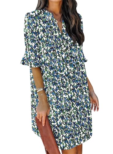Image of QACOHU Summer Dresses for Women V Neck Ruffle Short Sleeve Casual Shift Dress