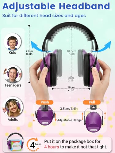 Image of Dr.meter Ear Muffs for Noise Reduction SNR27.4 Kids Ear Protection with Adjustable Headband - Kids Noise Cancelling Headphones for Concerts, Football Game, Fireworks and Air Shows - Dark Purple