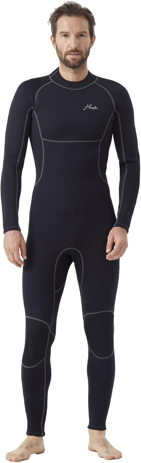 Hevto Men Wetsuits 3/2mm Neoprene Wet Suit Back Front Zip in Cold Water for Surfing Swimming Diving - Image 2