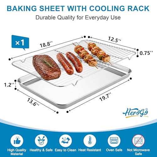Herogo Large Baking Sheet with Wire Rack Set(1 Pans + 1 Racks), 20 x 14 x 1 Inch Stainless Steel Big Cookie Pan Set for Baking & Roasting, Rust & Warp Resistant & Nonstick — view 2