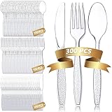 Tuofang 300 STK Plastikbesteck Plastiklöffel Plastikgabeln Plastik Messer Party Besteck Wiederverwendbar Plastik Besteck Set für Familienfeiern Outdoor Dinner