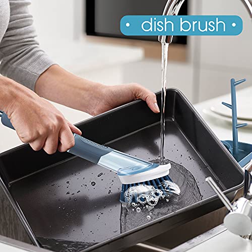 Anvix Soap Dispensing Dish Brushes Pack Of 2 Multipurpose Dish Wands With 4 Scrub Brush Heads (Blue) #TOP3