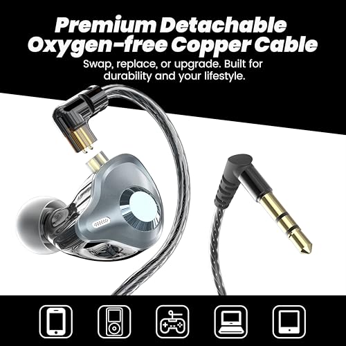 Image of in Ear Monitor Headphones, HiFi IEM Wired Earbuds, Deep Bass Sound Isolating Earphones with USB C to 3.5mm Adapter and Detachable 2 Pin Cable for Singer /Musicians /Drummers