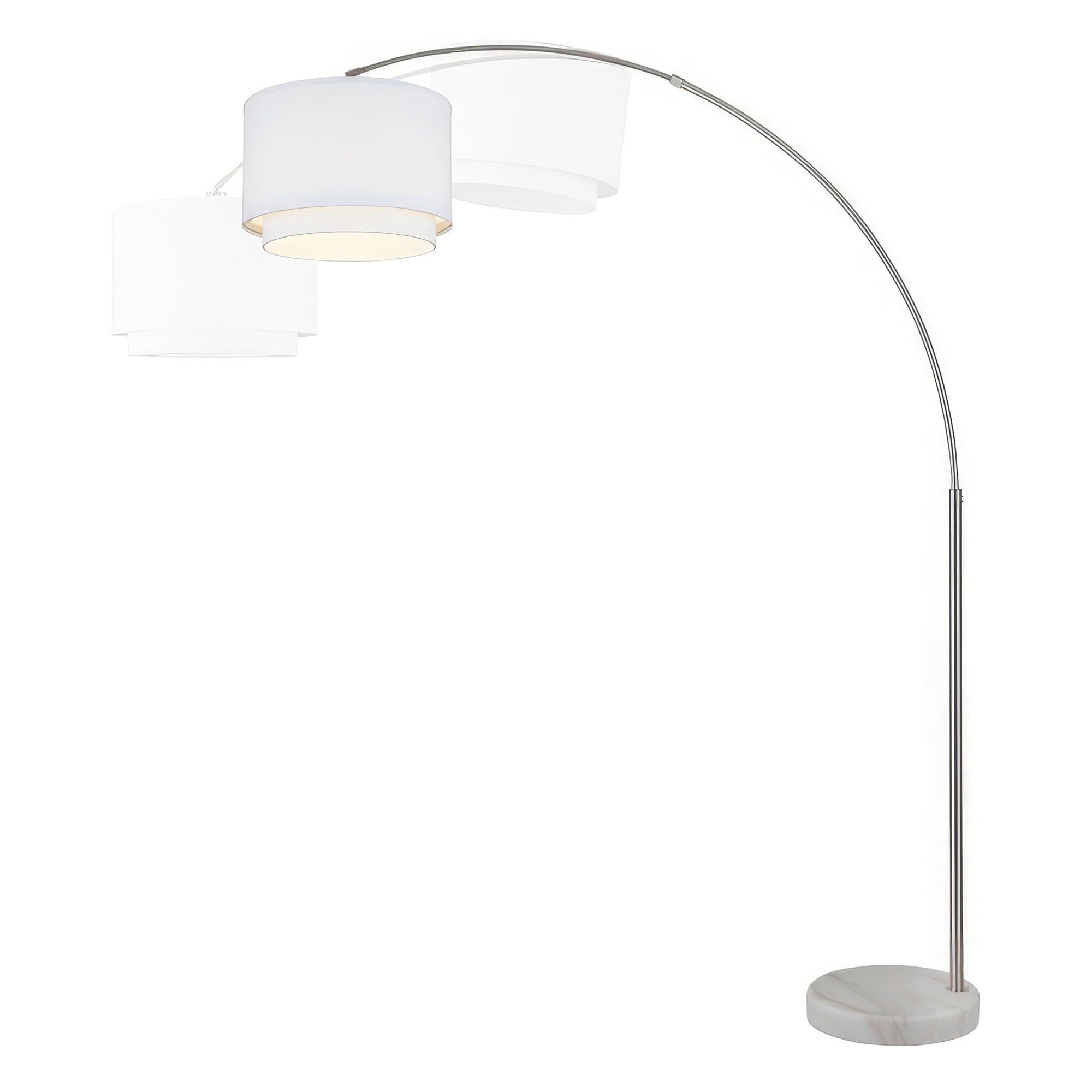 Major-Q Modern 81" Tall Standing Arc Floor Lamps with Remote Control for Living Room - Corner Light Arching Lamp with White Double Shade and Marble Base for Bedrooms - LED Bulb Included